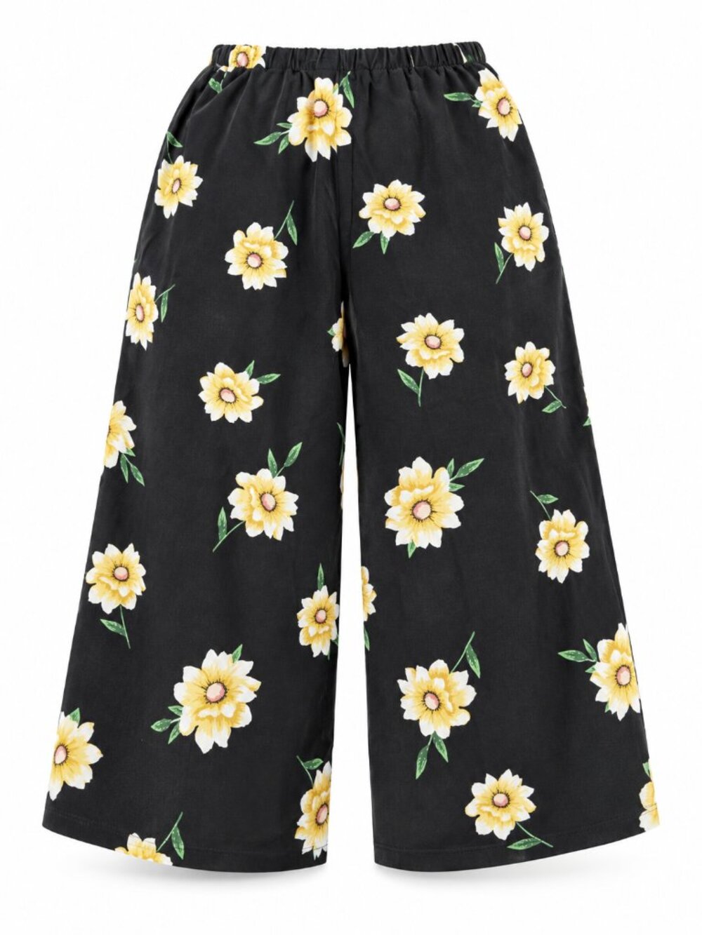 Amaryllis Black Floral Wide Leg Cropped Pants S